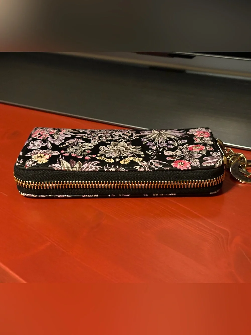 Dior Calfskin Millefiori Printed Lady Dior Zip Wallet Floral Black